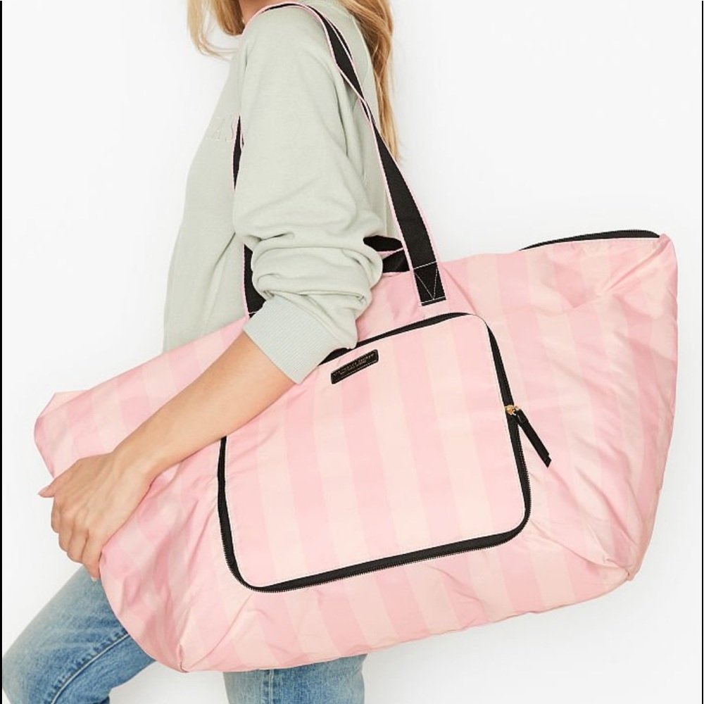 Victorias Secret Packable Foldable Travel Tote Bag Flight Luggage Sleepover Trip
